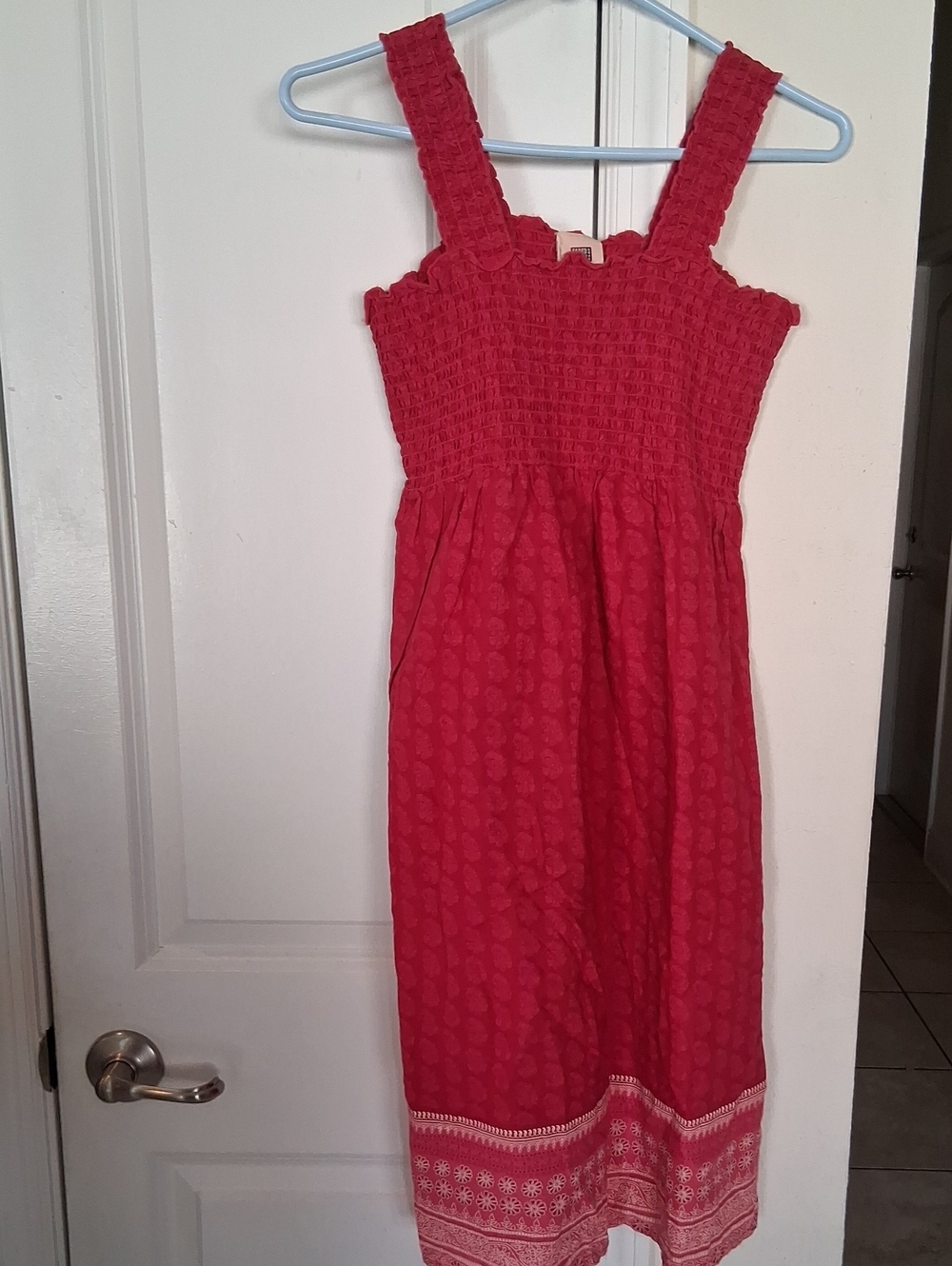 H: Faded Glory Red Smocked Sundress with White Border